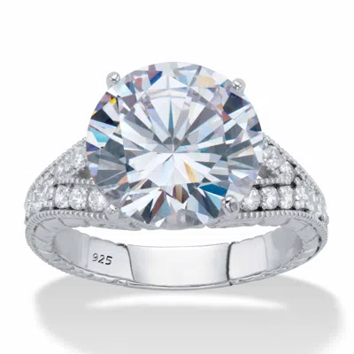 Palm Beach Jewelry 6.30 Cttw. Round Cz Platinum-plated Silver Split Milgrain Shank Engagement Ring In White