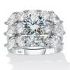 Palm Beach Jewelry 6.34 Cttw. Round Cubic Zirconia Platinum Plated Silver 3 Piece Bridal Ring Set