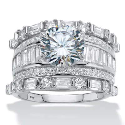 Palm Beach Jewelry 6.38 Tcw Cz Platinum-plated Silver Bridal Ring Set