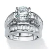 Palm Beach Jewelry 6.39 Tcw Cubic Zirconia Bridal Set In Platinum-plated Sterling Silver