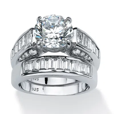Palm Beach Jewelry 6.39 Tcw Cubic Zirconia Bridal Set In Platinum-plated Sterling Silver In White