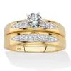 Palm Beach Jewelry .64 Cttw. Round Cubic Zirconia Gold-plated Silver 2 Piece Bridal Ring Set
