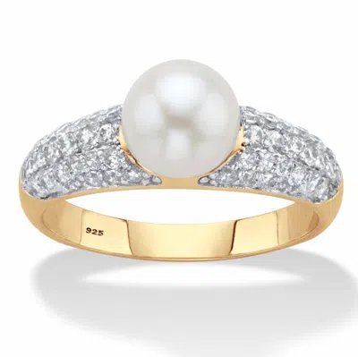 Palm Beach Jewelry .64 Tcw Genuine Pearl And Cz Ring In Yellow