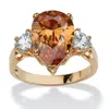 Palm Beach Jewelry 6.41 Tcw Pear-cut Champagne Cubic Zirconia Ring In Gold-plated In Yellow