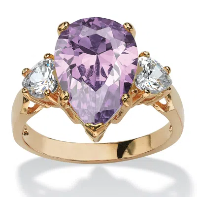 Palm Beach Jewelry 6.41tcw Purple Pear-shaped Cubic Zirconia Ring Yellow Gold-plated