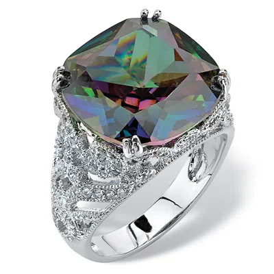 Palm Beach Jewelry 6.42 Tcw Cushion-cut Fire Topaz Cubic Zirconia Scroll Ring Platinum-plated In Multi