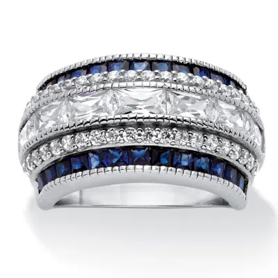Palm Beach Jewelry 6.48 Cttw. Cubic Zirconia And Simulated Sapphire Platinum-plated Ring In Blue