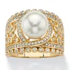 Palm Beach Jewelry .65 Cttw. 14k Gold-plated Sterling Silver Simulated Pearl And Cz Floral Ring In White
