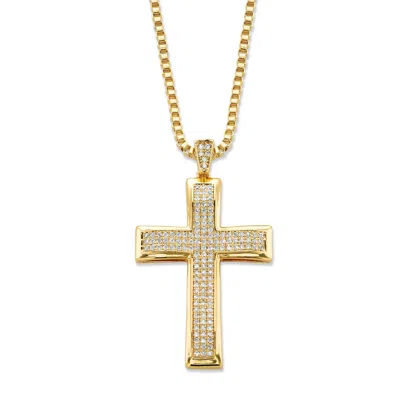 Palm Beach Jewelry .65 Cttw. Gold-plated Round Cubic Zirconia Cross Pendant Necklace 20" In White
