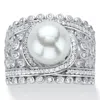 Palm Beach Jewelry .65 Cttw. Platinum-plated Sterling Silver Simulated Pearl And Cz Floral Ring In White