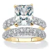 Palm Beach Jewelry 6.50 Cttw. Emerald-cut Gold-plated Cubic Zirconia 2-piece Wedding Ring Set In White