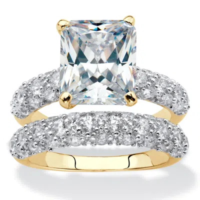 Palm Beach Jewelry 6.50 Cttw. Emerald-cut Gold-plated Cubic Zirconia 2-piece Wedding Ring Set In White