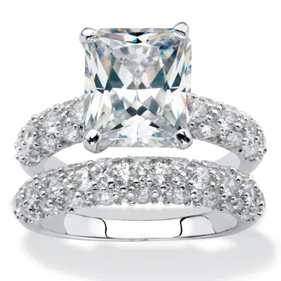 Palm Beach Jewelry 6.50 Tcw Emerald-cut Cubic Zirconia Platinum-plated Wedding Band Set In White
