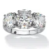 Palm Beach Jewelry 6.54 Tcw Oval Cut Cubic Zirconia Platinum-plated Silver 3-stone Bridal Ring In White