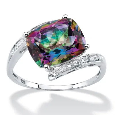 Palm Beach Jewelry 6.56 Tcw Cushion-cut Genuine Fire Topaz .925 Sterling Silver Bypass Ring In Multi