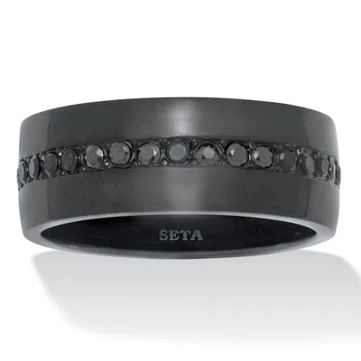 Palm Beach Jewelry .68 Tcw Men's Round Black Cz Black Ion-plated Stainless Steel Ring