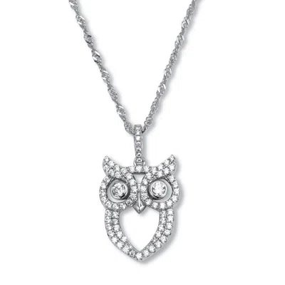Palm Beach Jewelry .70 Tcw Round Cubic Zirconia Silvertone Owl Pendant Necklace 18-inch