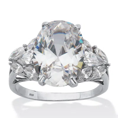 Palm Beach Jewelry 7.01 Cttw Oval Cut Cubic Zirconia Platinum Plated Silver Engagement Ring In White