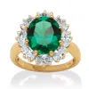Palm Beach Jewelry 7.08 Tcw Created Emerald & Cz Halo Ring In Gold-plated Sterling Silver In Green