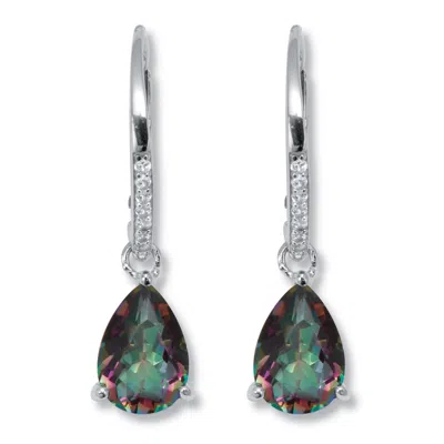 Palm Beach Jewelry 7.13 Tcw Pear Cut Genuine Mystic Fire Topaz And Cz Sterling Silver Earrings In Green