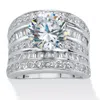 Palm Beach Jewelry 7.15 Tcw Cz Multi-row Engagement Ring In Platinum-plated Sterling Silver In White