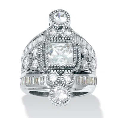 Palm Beach Jewelry 7.32 Tcw Cz Silvertone Vintage-inspired Ring In White