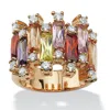 Palm Beach Jewelry 7.44 Tcw Emerald-cut Multicolor Cubic Zirconia Yellow Gold-plated Ring In Pink