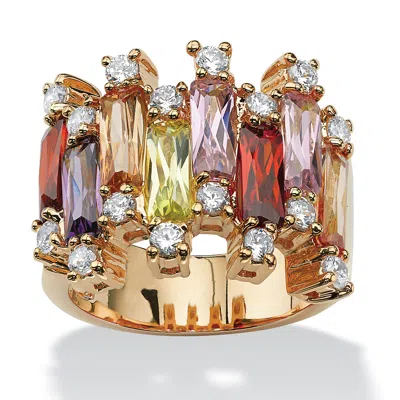 Palm Beach Jewelry 7.44 Tcw Emerald-cut Multicolor Cubic Zirconia Yellow Gold-plated Ring In Pink