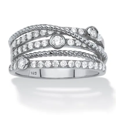 Palm Beach Jewelry .75 Cttw .925 Sterling Silver Cubic Zirconia Multi-band Highway Ring In White