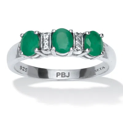 Palm Beach Jewelry .75 Tcw Oval Cut Genuine Green Emerald And White Topaz Sterling Silver Ring