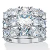 Palm Beach Jewelry 7.54 Cttw. Oval Cubic Zirconia Platinum Plated Silver 3 Piece Bridal Ring Set