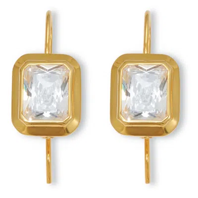 Palm Beach Jewelry 7.6 Tcw 14k Yellow Gold-plated Emerald Cut Cubic Zirconia Drop Earrings In White