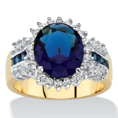 Palm Beach Jewelry 7.64 Cttw. Simulated Blue Sapphire And Cubic Zirconia Gold-plated Halo Ring