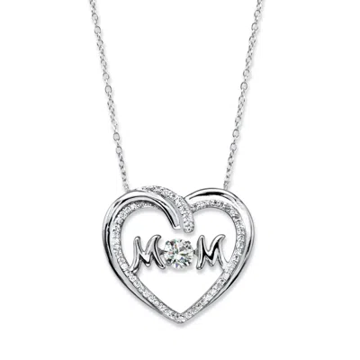 Palm Beach Jewelry .79 Cttw. Cz Sterling Silver Cz In Motion Mom Open Heart Necklace 18"