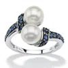 Palm Beach Jewelry .79 Tcw Blue Genuine Sapphire And Freshwater Pearl Platinum-plated Silver Ring In White