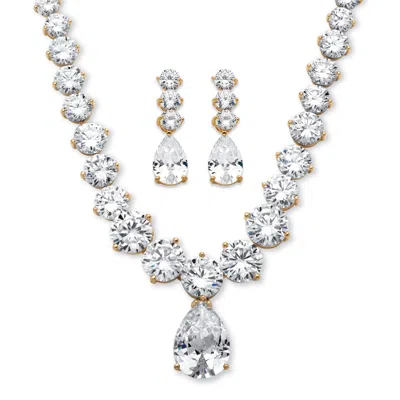 Palm Beach Jewelry 79.40 Tcw Round Cubic Zirconia Necklace And Earrings Set Gold-plated In White