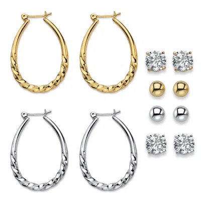 Palm Beach Jewelry 8 Cttw. Cz Goldtone And Silvertone 6-pair Set Of Stud And Hoop Earrings In Yellow