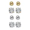 Palm Beach Jewelry 8 Cttw. Round White Cz & Ball Goldtone & Silvertone 4-pair Stud Earring Set