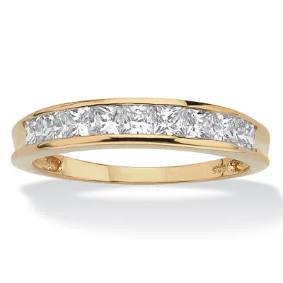 Palm Beach Jewelry .81 Tcw Channel-set Cz Ring In 18k Yellow Gold-plated Sterling Silver In White