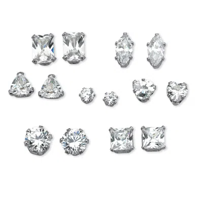 Palm Beach Jewelry 8.16 Tcw Cz Platinum-plated Sterling Silver 7-pair Set Of Stud Earrings Set