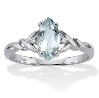 Palm Beach Jewelry .82 Cttw. Marquise Cut Aquamarine & Diamond Accents Sterling Silver Braided Ring In Multi