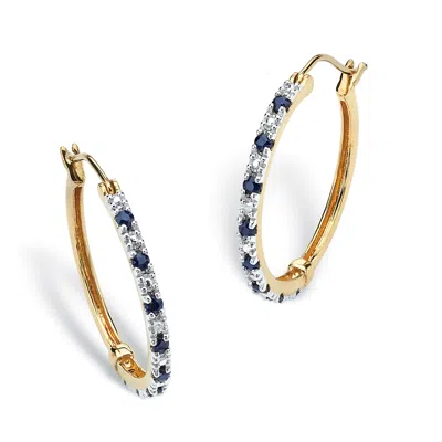 Palm Beach Jewelry .82 Tcw Genuine Midnight Blue Sapphire Hoops In 18k Gold-plated Sterling Silver