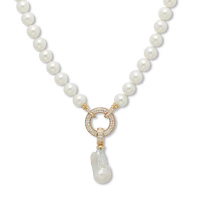 Palm Beach Jewelry 8.25 Cttw. White Shell Pearl & Keshi Pearl Drop Beaded Necklace Gold-plated 23"