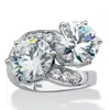 Palm Beach Jewelry 8.29 Tcw Cz Platinum/.925 2-stone Bypass Ring In White