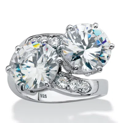 Palm Beach Jewelry 8.29 Tcw Cz Platinum/.925 2-stone Bypass Ring In White
