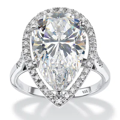 Palm Beach Jewelry 8.33 Tcw Pear-cut Cubic Zirconia Platinum-plated Sterling Silver Halo Ring In White