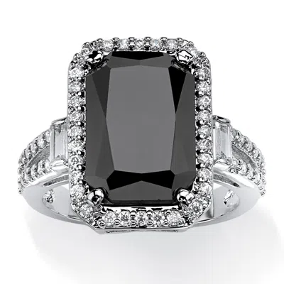 Palm Beach Jewelry 8.34 Tcw Emerald-cut Black Cubic Zirconia Platinum-plated Halo Ring