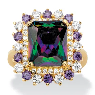 Palm Beach Jewelry 8.40 Tcw Mystic Cubic Zirconia Gold-plated Halo Cocktail Ring In Multi