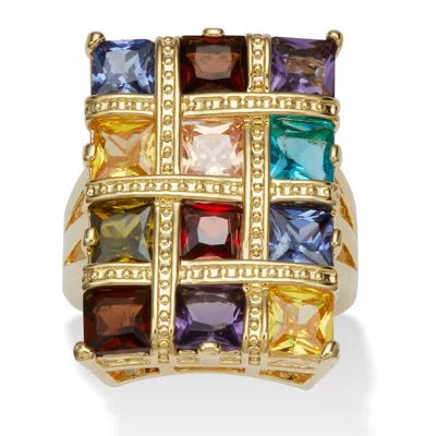 Palm Beach Jewelry 8.40 Tcw Princess-cut Multicolor Cubic Zirconia Yellow Gold-plated Ring In Blue