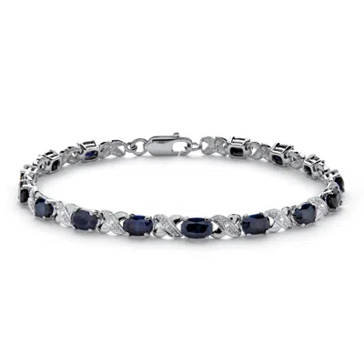 Palm Beach Jewelry 8.44 Tcw Genuine Midnight Blue Sapphire Platinum-plated Silver "x & O" Bracelet